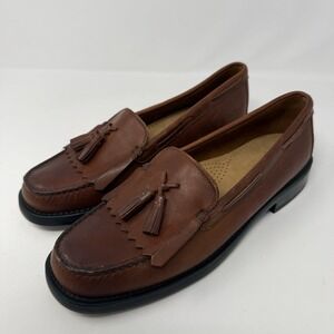 GH Bass Weejuns Brown Leather Mens 9.5 Tasseled Kiltie Slip On Loafer